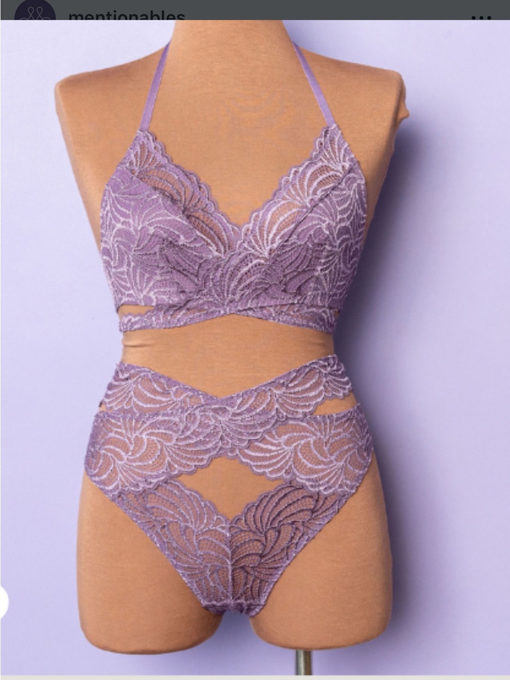 Mentionables Lavender Haze Lace Bralette & High-Waist Panty Lingerie Set Size 1X